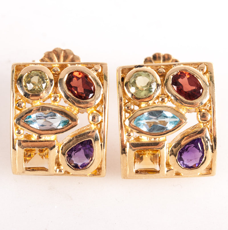 10k Yellow Gold Aquamarine Citrine Garnet Peridot Amethyst Earrings 1.27ctw