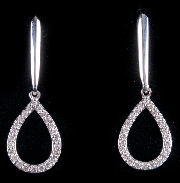 14k White Gold Round H SI1 Diamond Drop Shaped Dangle Earrings .24ctw 1.41g