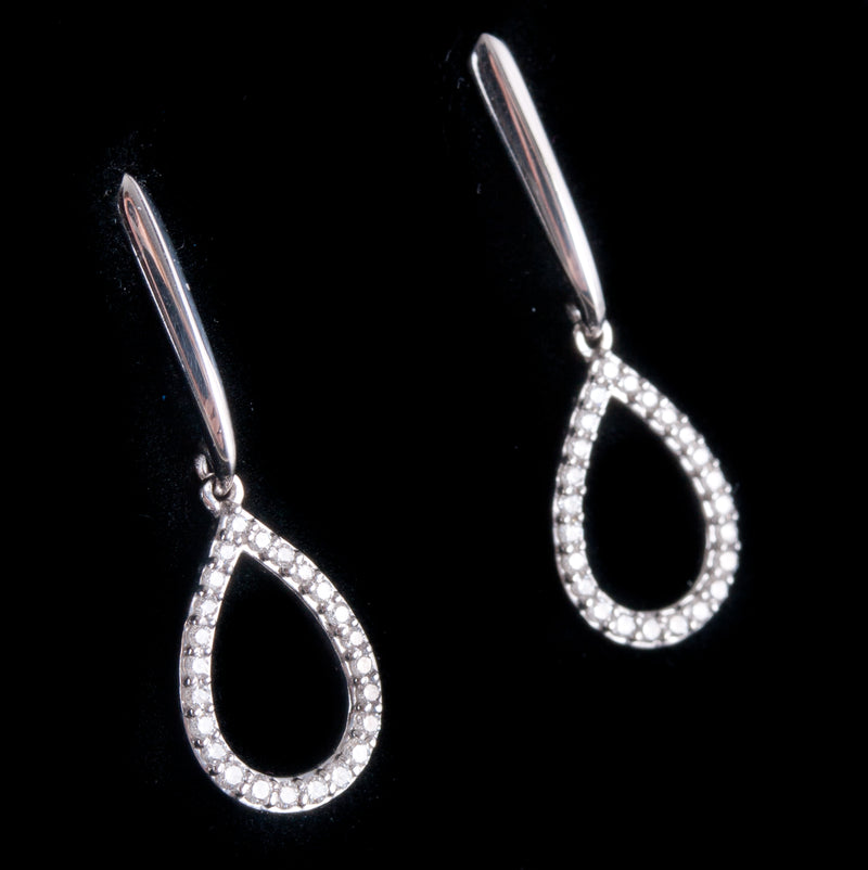 14k White Gold Round H SI1 Diamond Drop Shaped Dangle Earrings .24ctw 1.41g