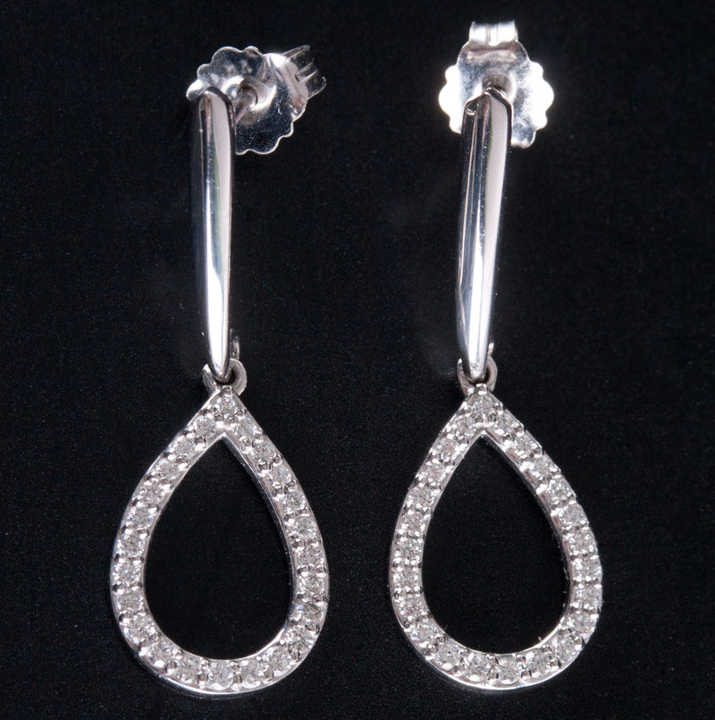 14k White Gold Round H SI1 Diamond Drop Shaped Dangle Earrings .24ctw 1.41g