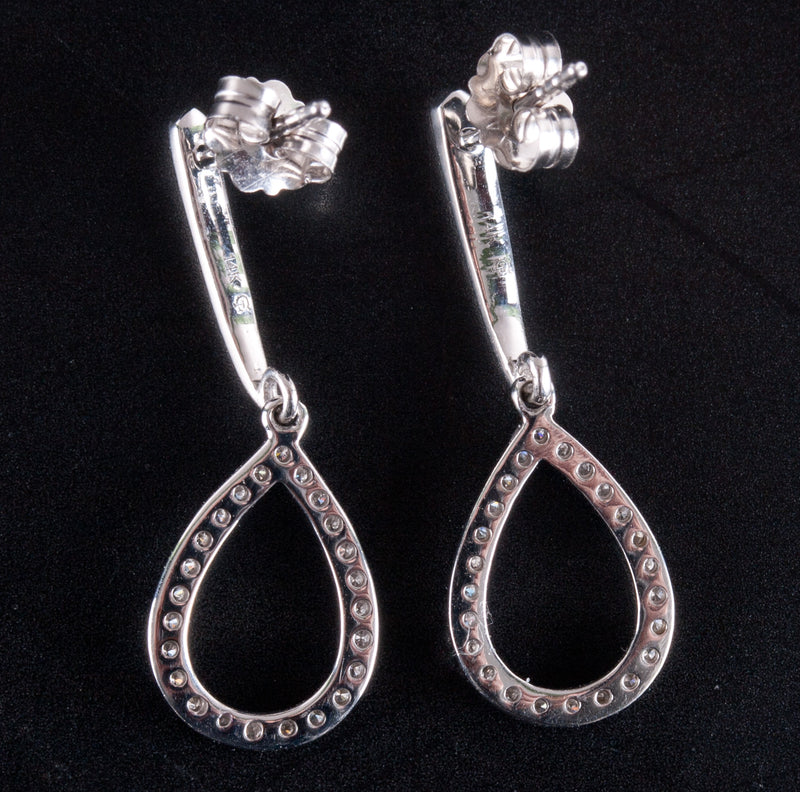 14k White Gold Round H SI1 Diamond Drop Shaped Dangle Earrings .24ctw 1.41g