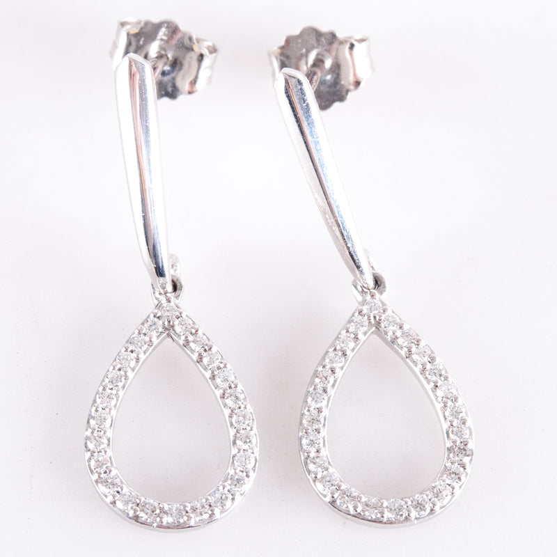 14k White Gold Round H SI1 Diamond Drop Shaped Dangle Earrings .24ctw 1.41g