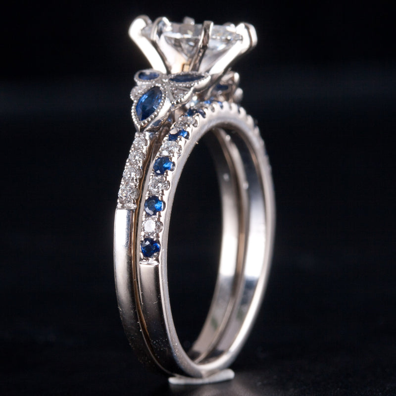 14k White Gold Marquise Diamond Sapphire Engagement Wedding Ring Set 1.24ctw