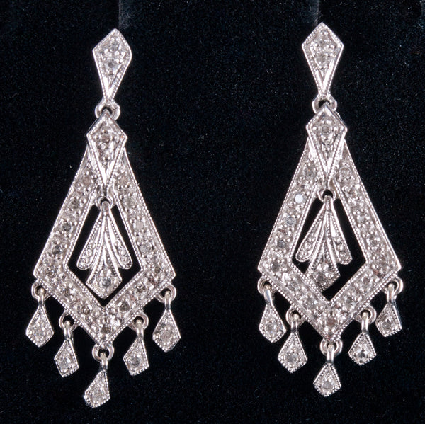 10k White Gold Single Round Diamond Chandelier Style Earrings .24ctw 3.45g