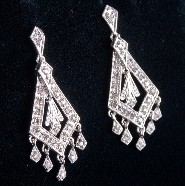 10k White Gold Single Round Diamond Chandelier Style Earrings .24ctw 3.45g