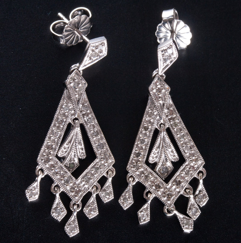 10k White Gold Single Round Diamond Chandelier Style Earrings .24ctw 3.45g