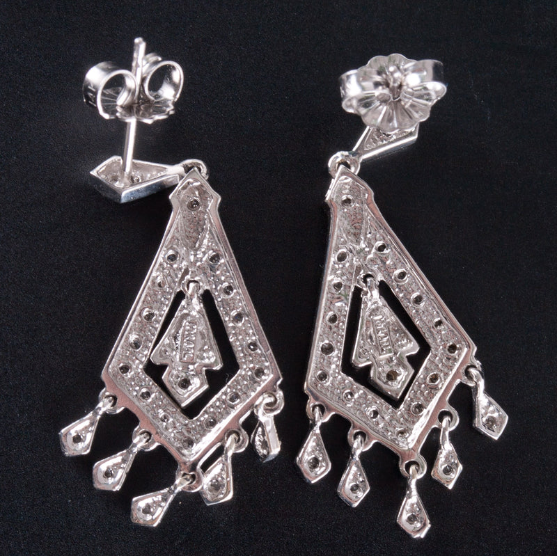 10k White Gold Single Round Diamond Chandelier Style Earrings .24ctw 3.45g