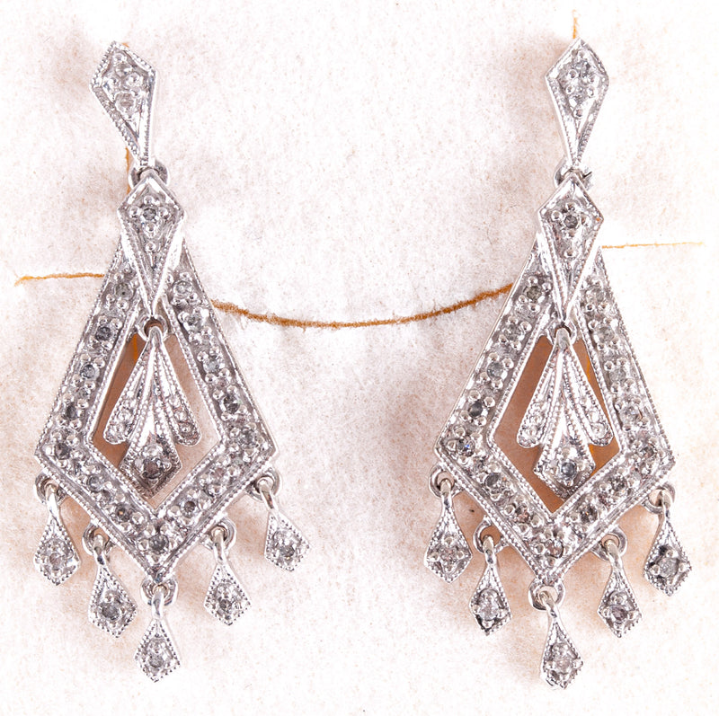 10k White Gold Single Round Diamond Chandelier Style Earrings .24ctw 3.45g