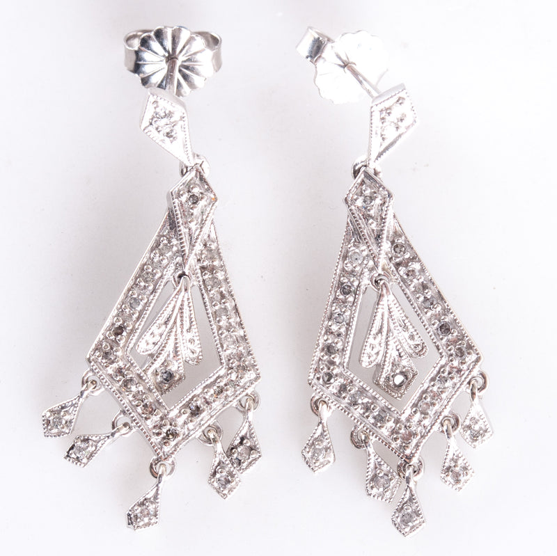 10k White Gold Single Round Diamond Chandelier Style Earrings .24ctw 3.45g