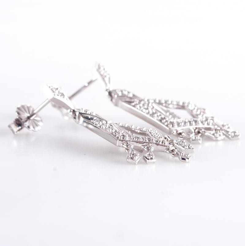 10k White Gold Single Round Diamond Chandelier Style Earrings .24ctw 3.45g