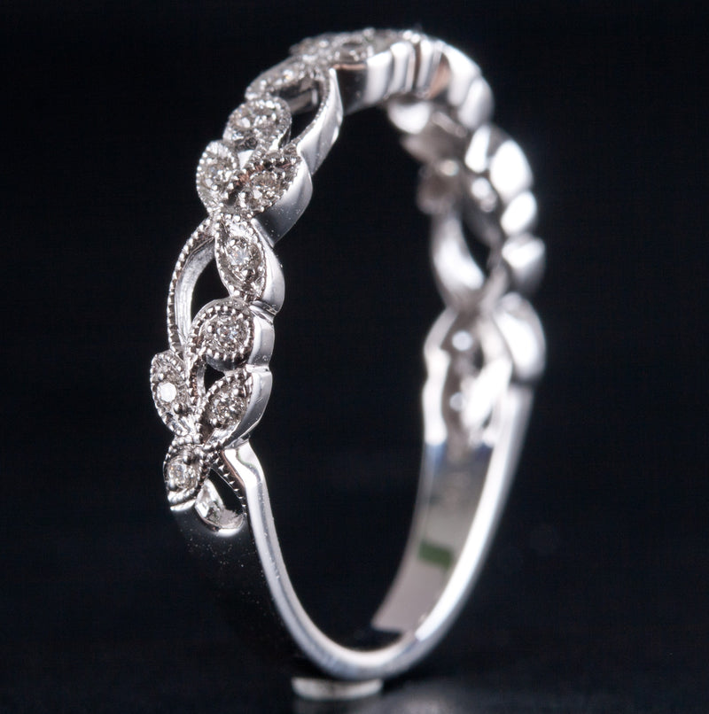 14k White Gold Round H SI1 Diamond Floral Style Wedding Ring .07ctw 1.7g