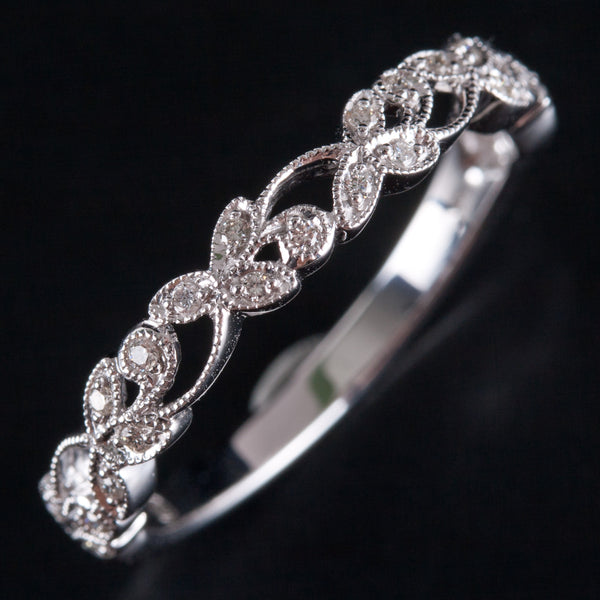 14k White Gold Round H SI1 Diamond Floral Style Wedding Ring .07ctw 1.7g