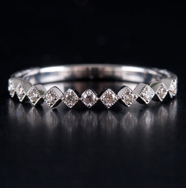 14k White Gold Round H SI1 Diamond Wedding Band Ring .13ctw 1.80g