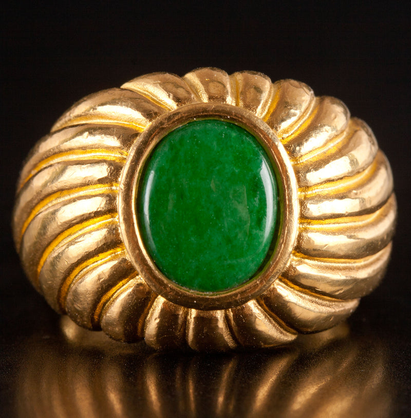 Vintage 1960's .999 Yellow Gold Oval Cabochon Jade Solitaire Cocktail Ring 10.9g