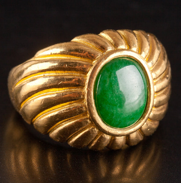 Vintage 1960's .999 Yellow Gold Oval Cabochon Jade Solitaire Cocktail Ring 10.9g