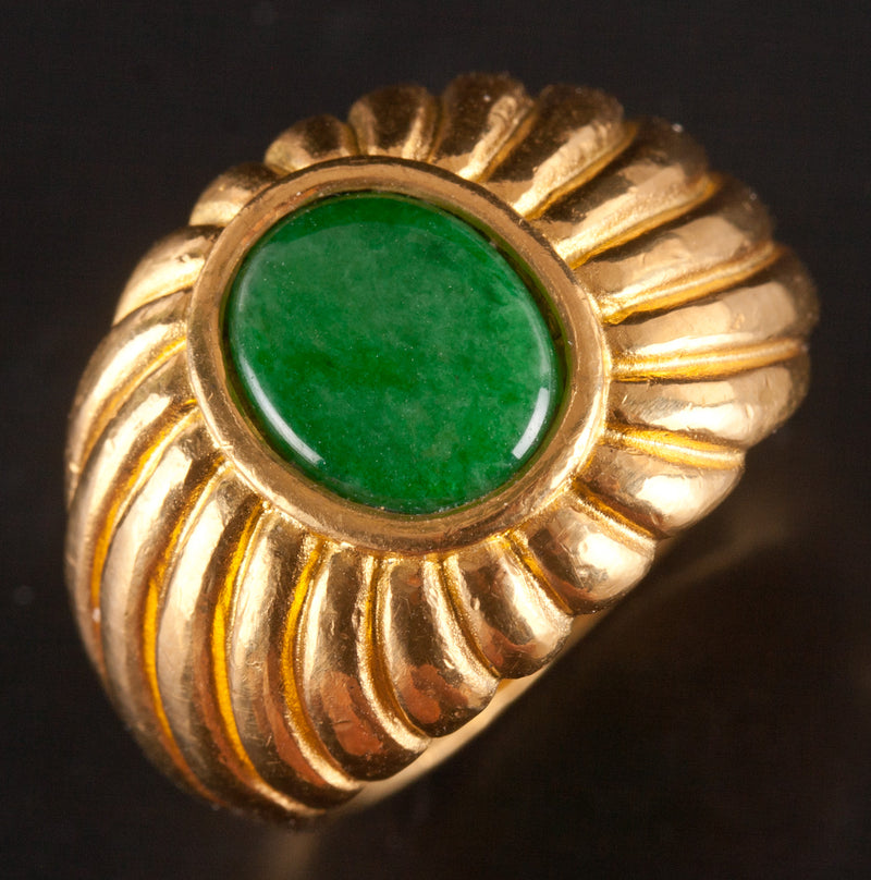 Vintage 1960's .999 Yellow Gold Oval Cabochon Jade Solitaire Cocktail Ring 10.9g