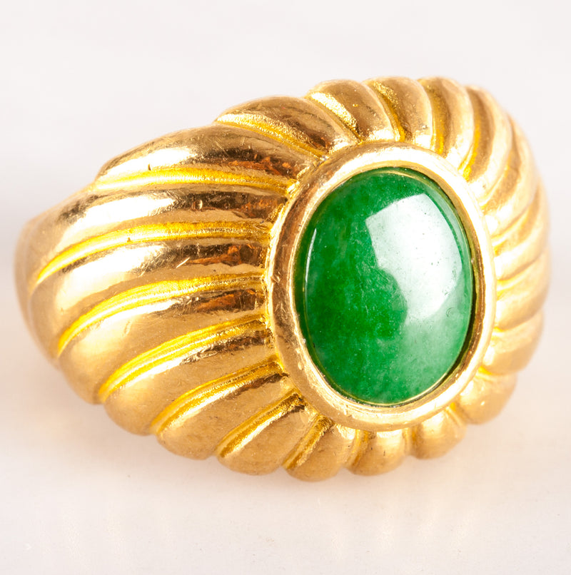 Vintage 1960's .999 Yellow Gold Oval Cabochon Jade Solitaire Cocktail Ring 10.9g