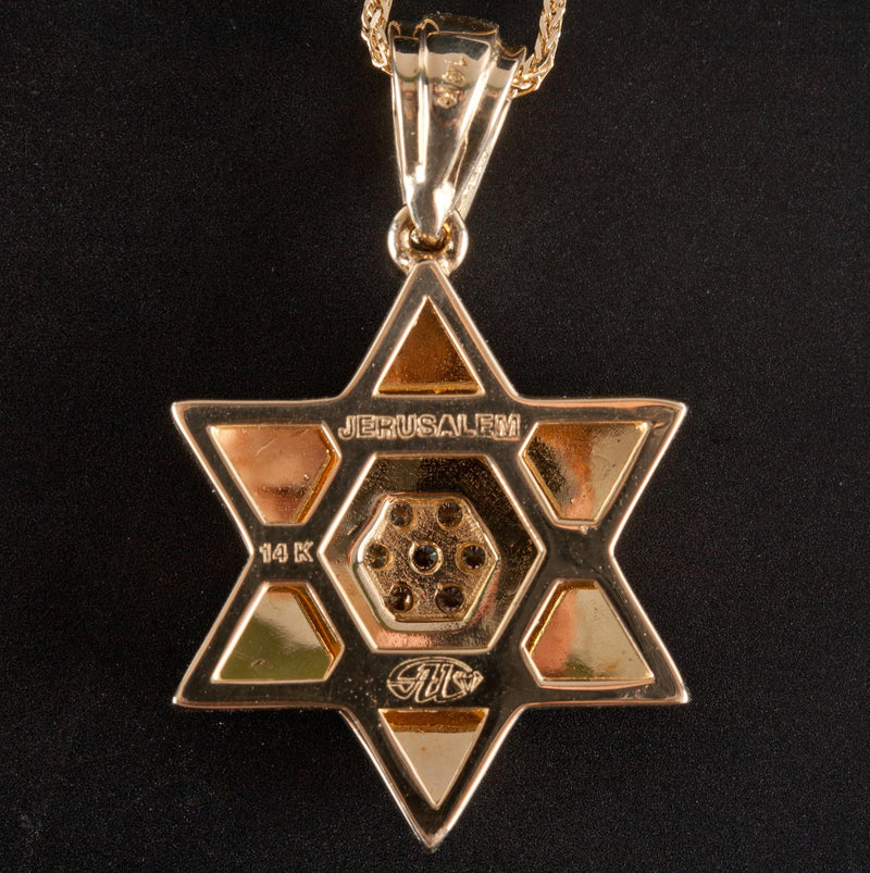 14k Yellow Gold Round Diamond Star of David Pendant W/ 23.5" Chain .10ctw 7.75g