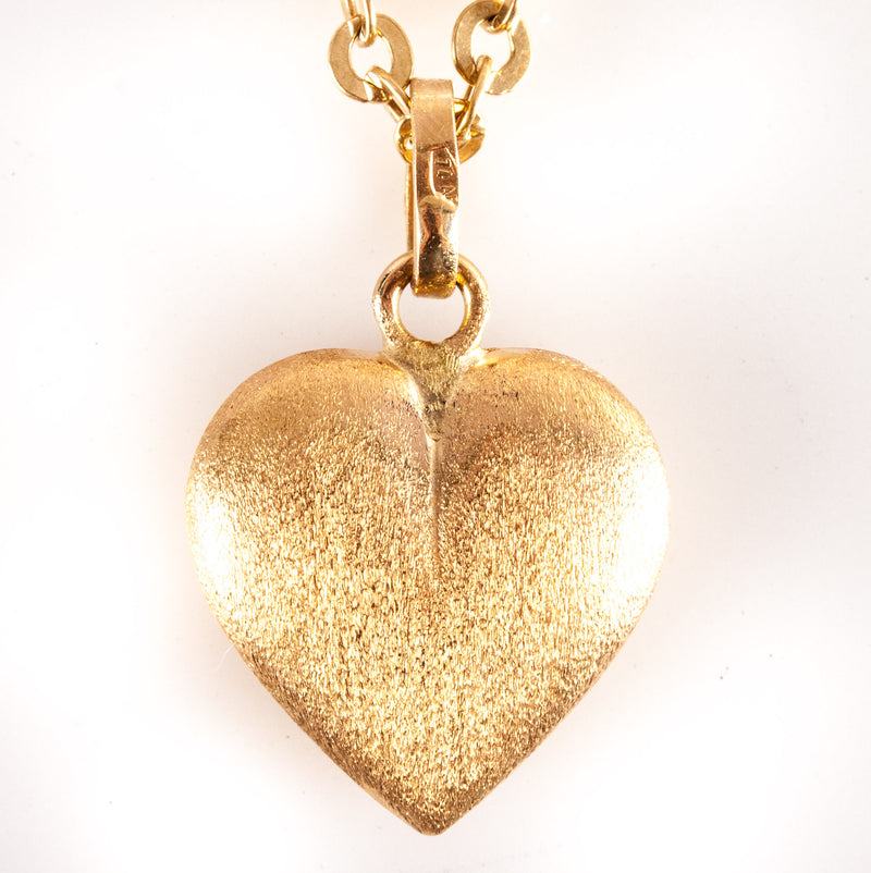 18k Yellow Gold Heart Style Pendant W/ 19.5" Round Link Chain 9.05g