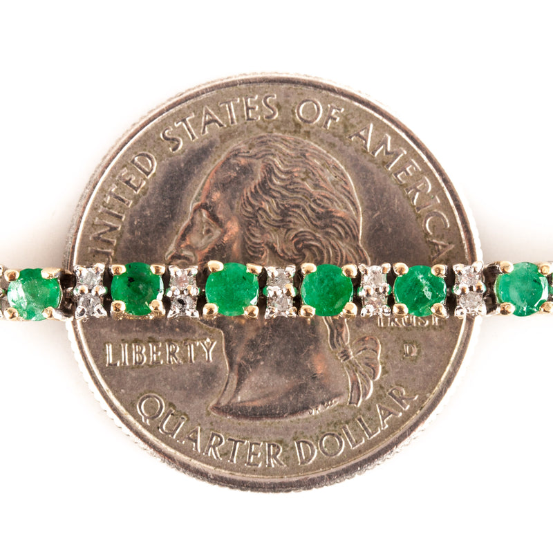 14k Yellow White Gold Round Emerald Diamond Tennis Bracelet 3.23ctw 11.3g