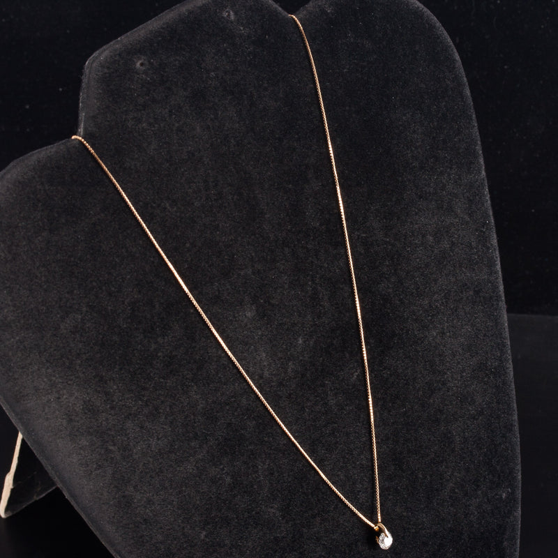 18k Yellow Gold Round Diamond Solitaire Necklace W/ 18" Adjustable Chain .50ct