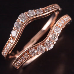 14k Rose Gold Round H SI2 Diamond Wedding Ring Guard / Enhancer .34ctw 5.05g