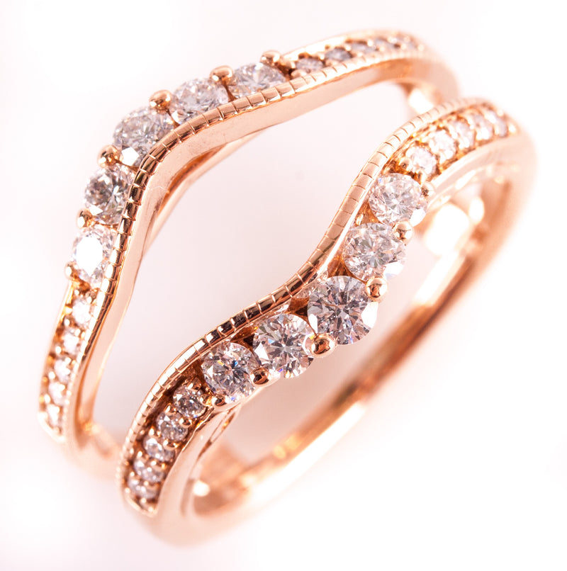 14k Rose Gold Round H SI2 Diamond Wedding Ring Guard / Enhancer .34ctw 5.05g