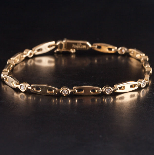 18k Yellow Gold Round H SI1 Diamond Bracelet .25ctw 7.25" Length 3.85mm Width