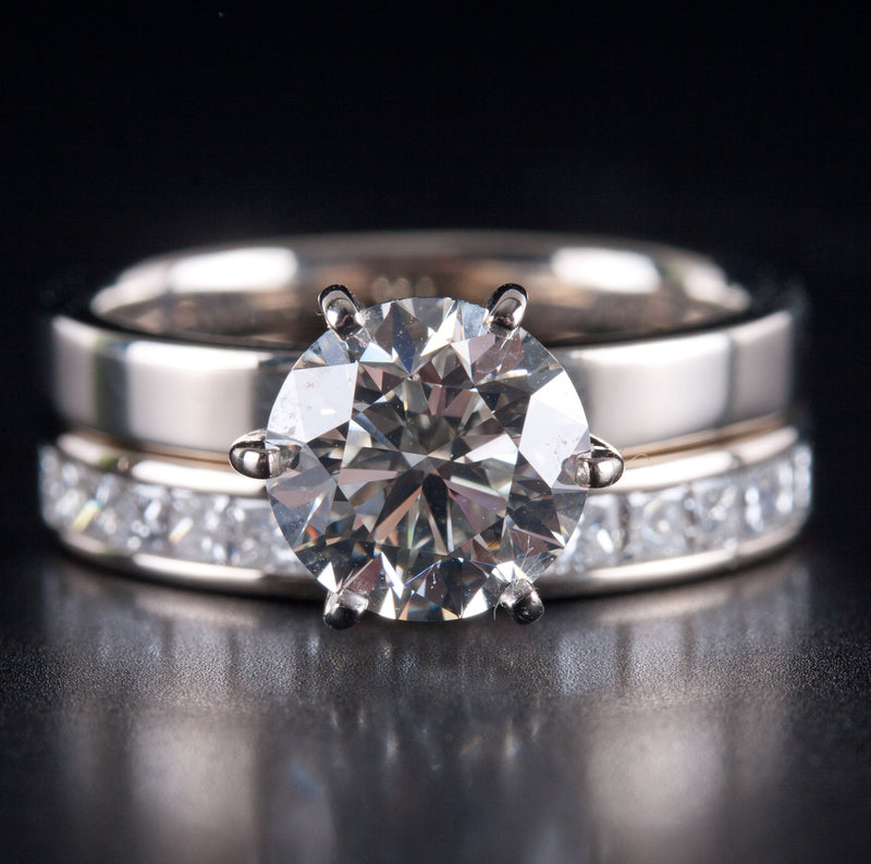 14k White Gold Round J VS1 Diamond Engagement Wedding Ring Set 3.50ctw 7.65g