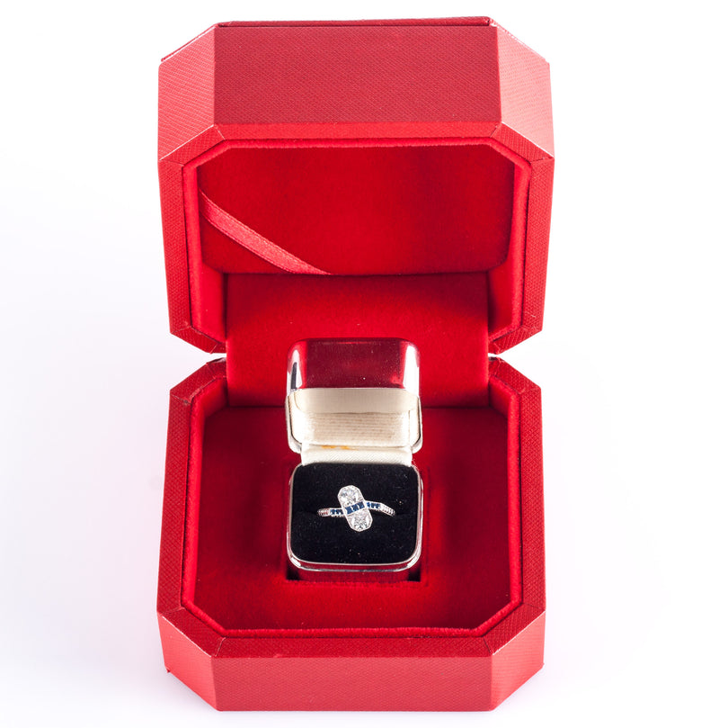 Platinum Two-Stone Diamond Engagement Ring W/ Sapphire Accents .87ctw 4.92g