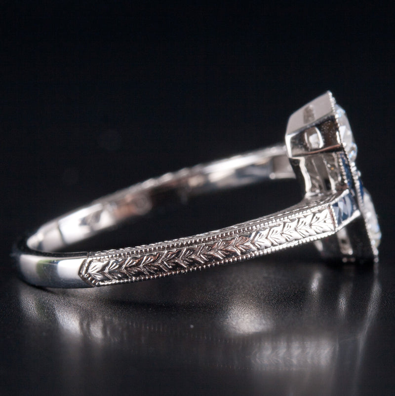 Platinum Two-Stone Diamond Engagement Ring W/ Sapphire Accents .87ctw 4.92g