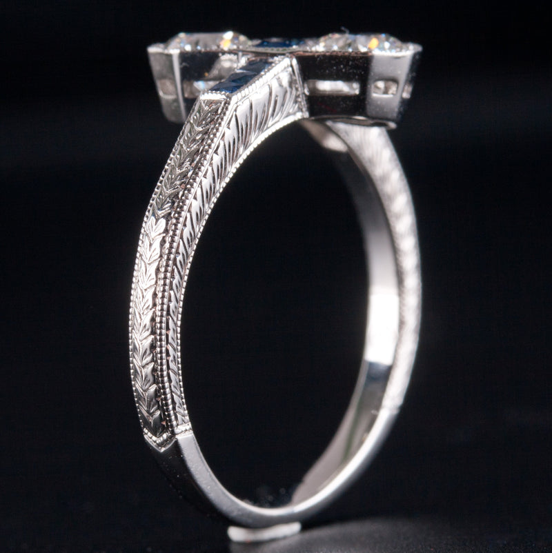 Platinum Two-Stone Diamond Engagement Ring W/ Sapphire Accents .87ctw 4.92g