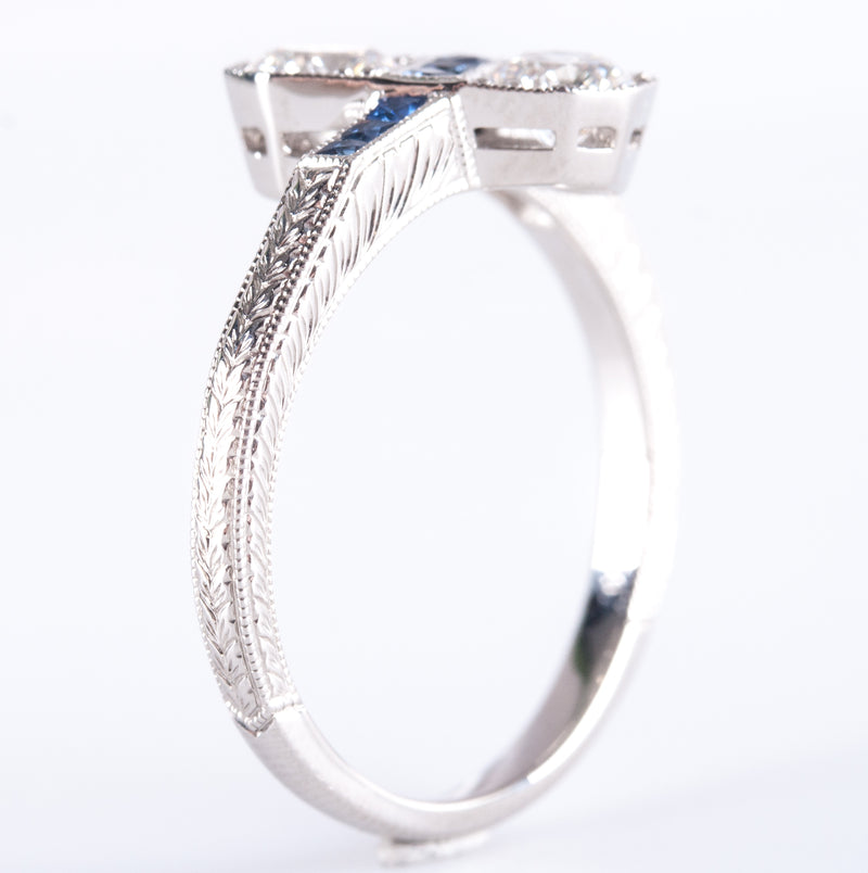 Platinum Two-Stone Diamond Engagement Ring W/ Sapphire Accents .87ctw 4.92g