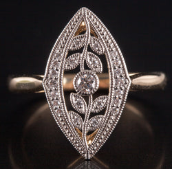 14k Yellow Gold Platinum G - H SI1 Diamond Floral Style Ring .17ctw 4.32g