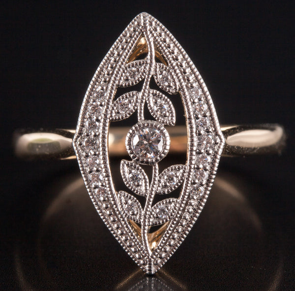 14k Yellow Gold Platinum G - H SI1 Diamond Floral Style Ring .17ctw 4.32g