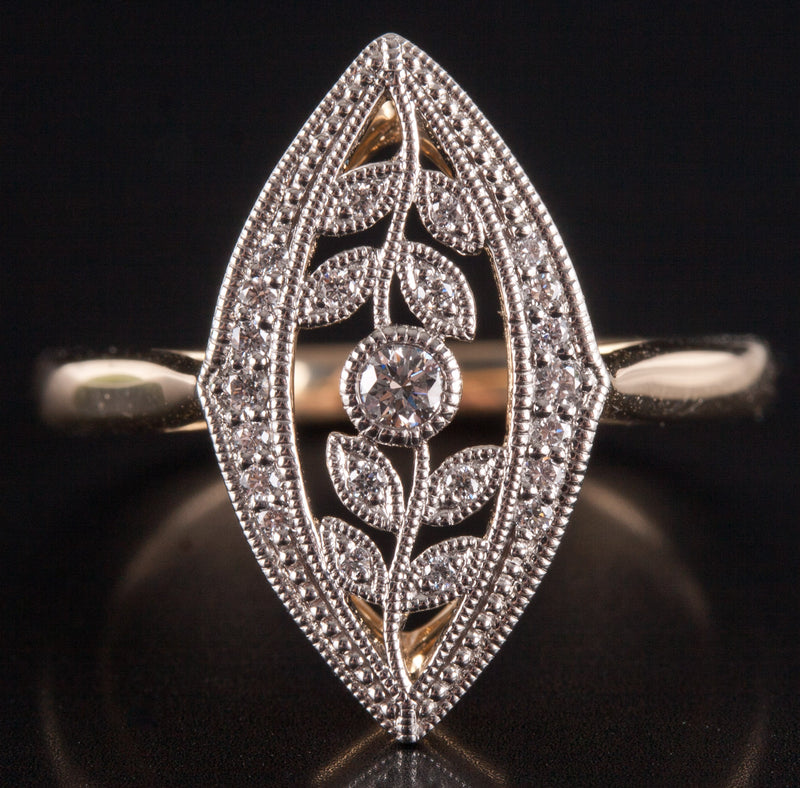 14k Yellow Gold Platinum G - H SI1 Diamond Floral Style Ring .17ctw 4.32g