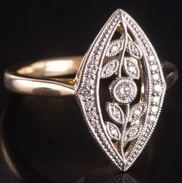 14k Yellow Gold Platinum G - H SI1 Diamond Floral Style Ring .17ctw 4.32g