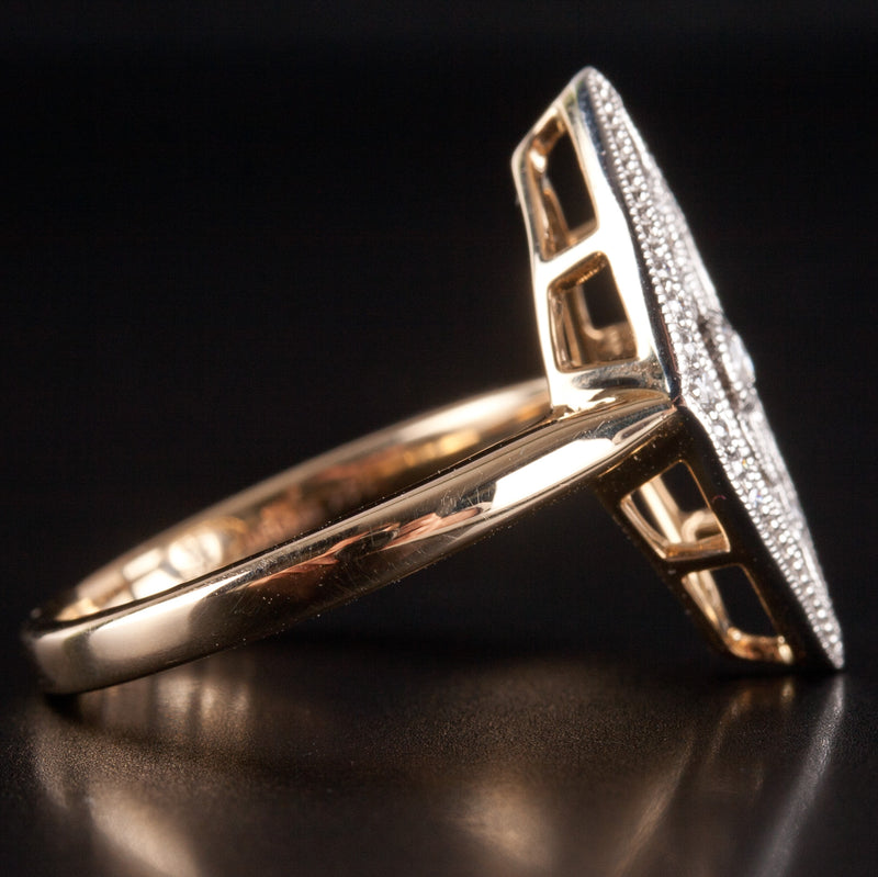 14k Yellow Gold Platinum G - H SI1 Diamond Floral Style Ring .17ctw 4.32g