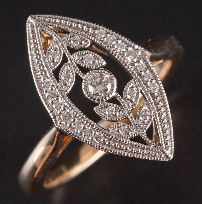 14k Yellow Gold Platinum G - H SI1 Diamond Floral Style Ring .17ctw 4.32g