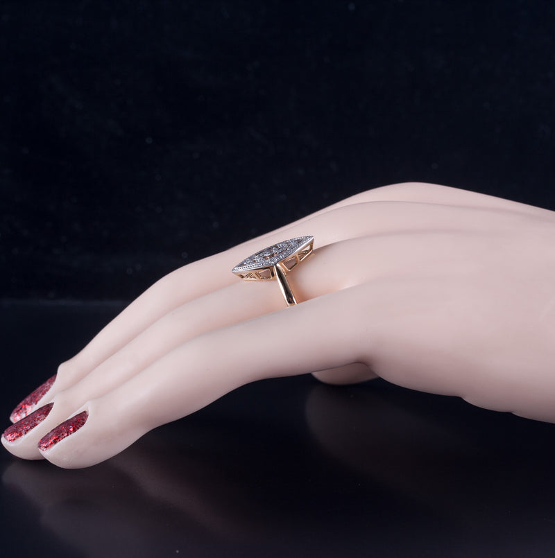 14k Yellow Gold Platinum G - H SI1 Diamond Floral Style Ring .17ctw 4.32g