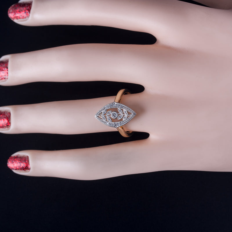 14k Yellow Gold Platinum G - H SI1 Diamond Floral Style Ring .17ctw 4.32g