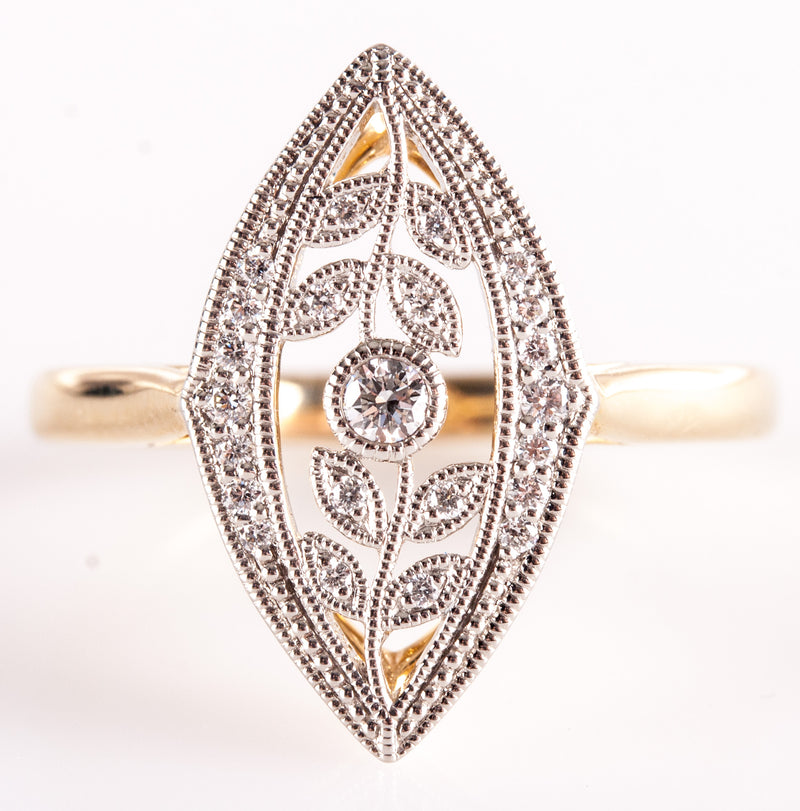 14k Yellow Gold Platinum G - H SI1 Diamond Floral Style Ring .17ctw 4.32g