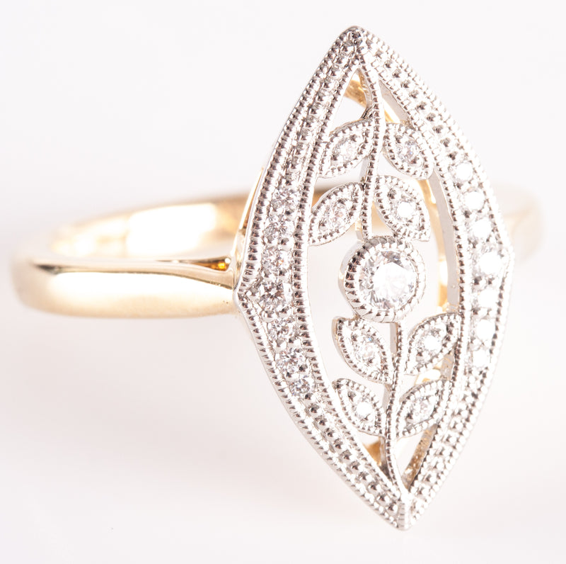 14k Yellow Gold Platinum G - H SI1 Diamond Floral Style Ring .17ctw 4.32g