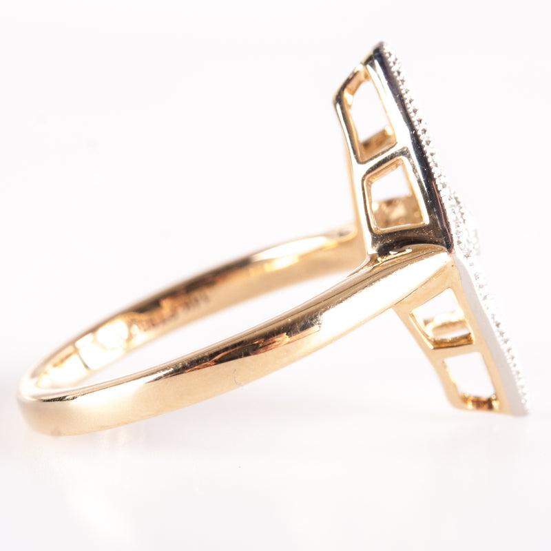 14k Yellow Gold Platinum G - H SI1 Diamond Floral Style Ring .17ctw 4.32g