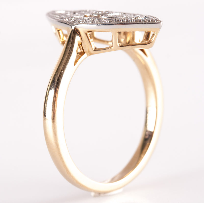 14k Yellow Gold Platinum G - H SI1 Diamond Floral Style Ring .17ctw 4.32g