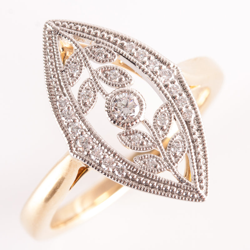 14k Yellow Gold Platinum G - H SI1 Diamond Floral Style Ring .17ctw 4.32g
