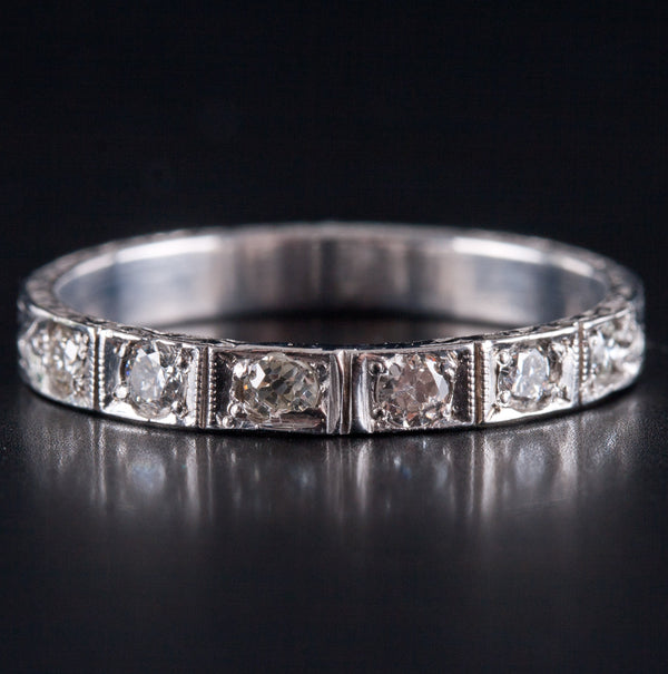 .900 Platinum Round H SI1 Diamond Etched Style Wedding Band Ring .27ctw 3.40g
