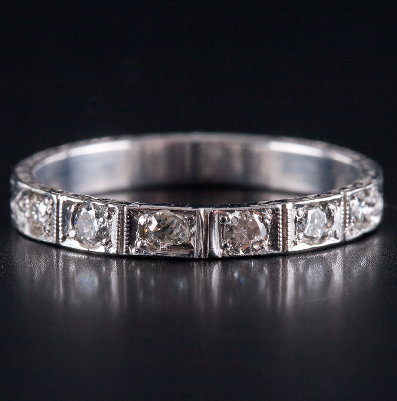 .900 Platinum Round H SI1 Diamond Etched Style Wedding Band Ring .27ctw 3.40g