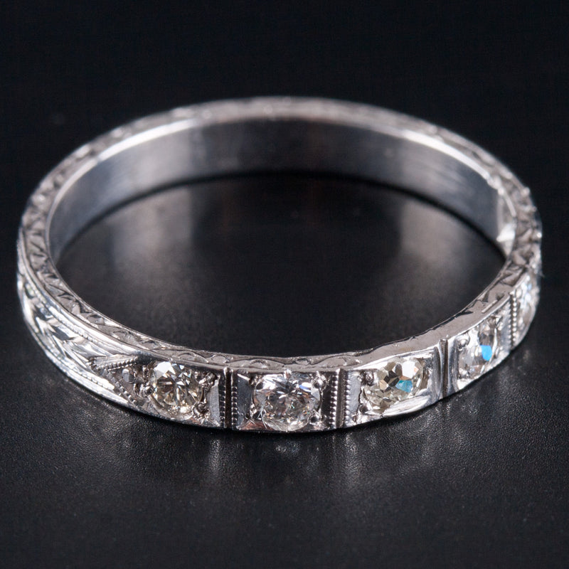 .900 Platinum Round H SI1 Diamond Etched Style Wedding Band Ring .27ctw 3.40g