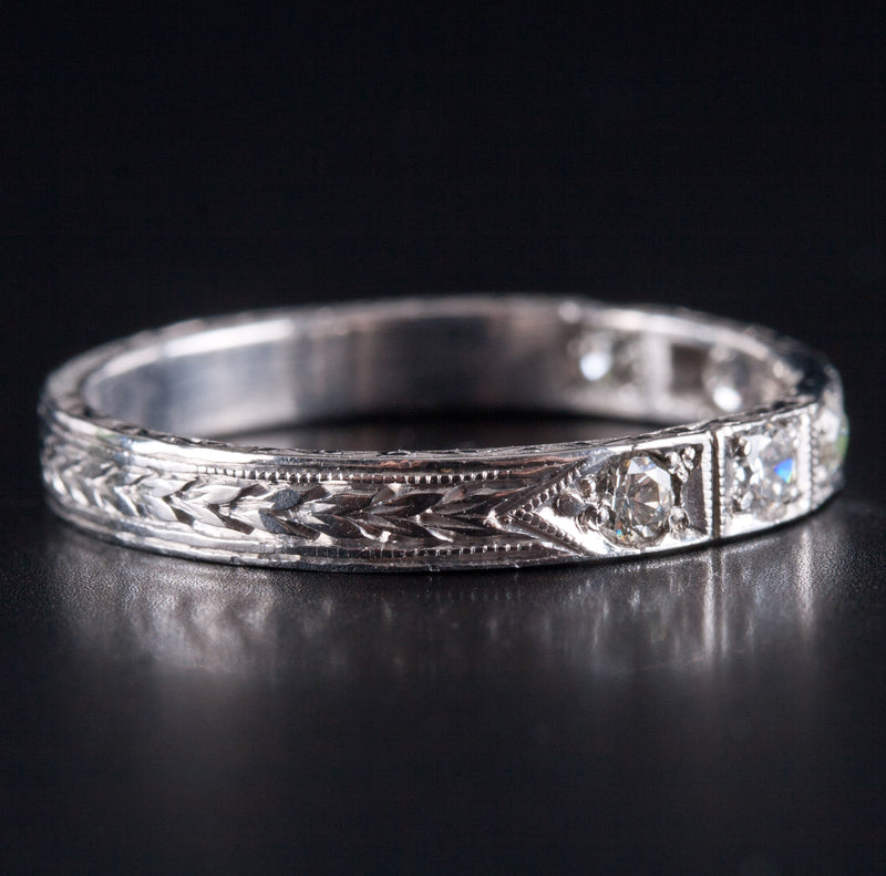 .900 Platinum Round H SI1 Diamond Etched Style Wedding Band Ring .27ctw 3.40g